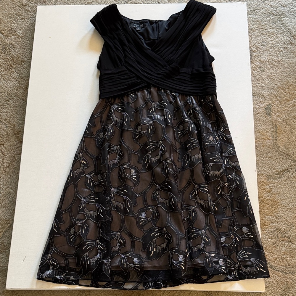 Patra Black and Brown Floral Overlay Dress